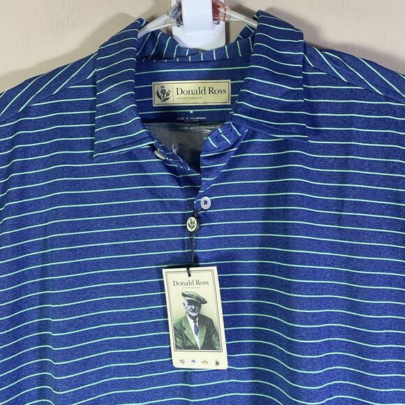 Donald Ross Men's Medium Golf Polo Shirt Blue Green Striped Casual PGA - Picture 1 of 11
